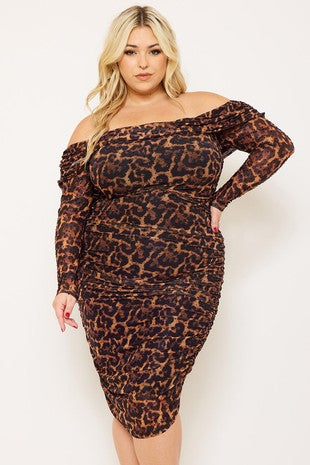 CURVY LEOPARD PRINT WITH RHINESTONE OFF THE SHOULDER