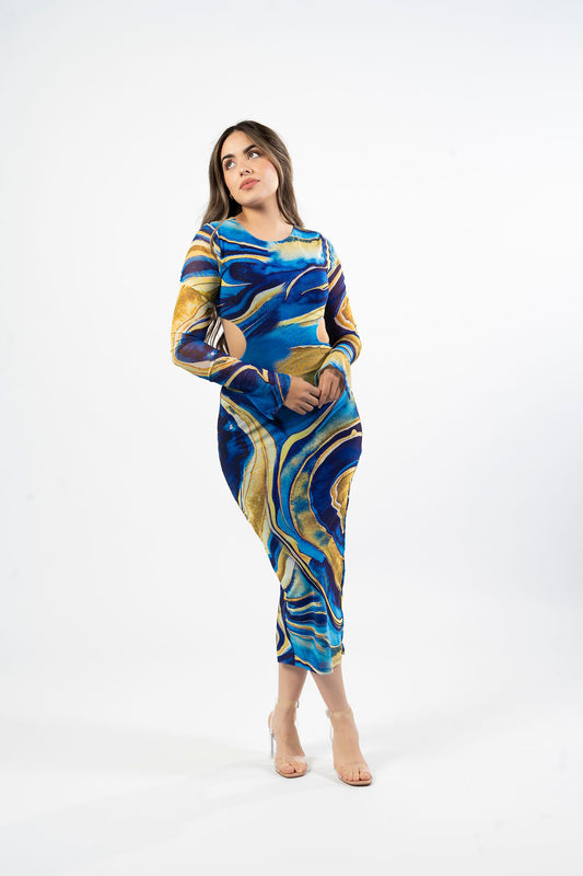 CELESTIAL CUTOUT LONG SLEEVE MAXI DRESS