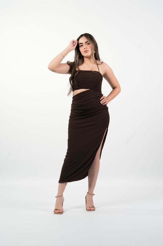 HALTERNECK MESH MAXI DRESS